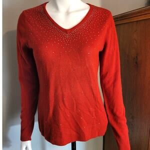 Karen Scott Red Soft Knit Rhinestone Sweater Cozy Glam Y2K Mallcore Medium